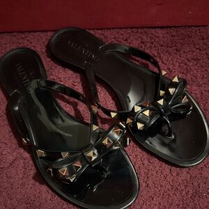 Valentino Black Sandals with Gold Studs